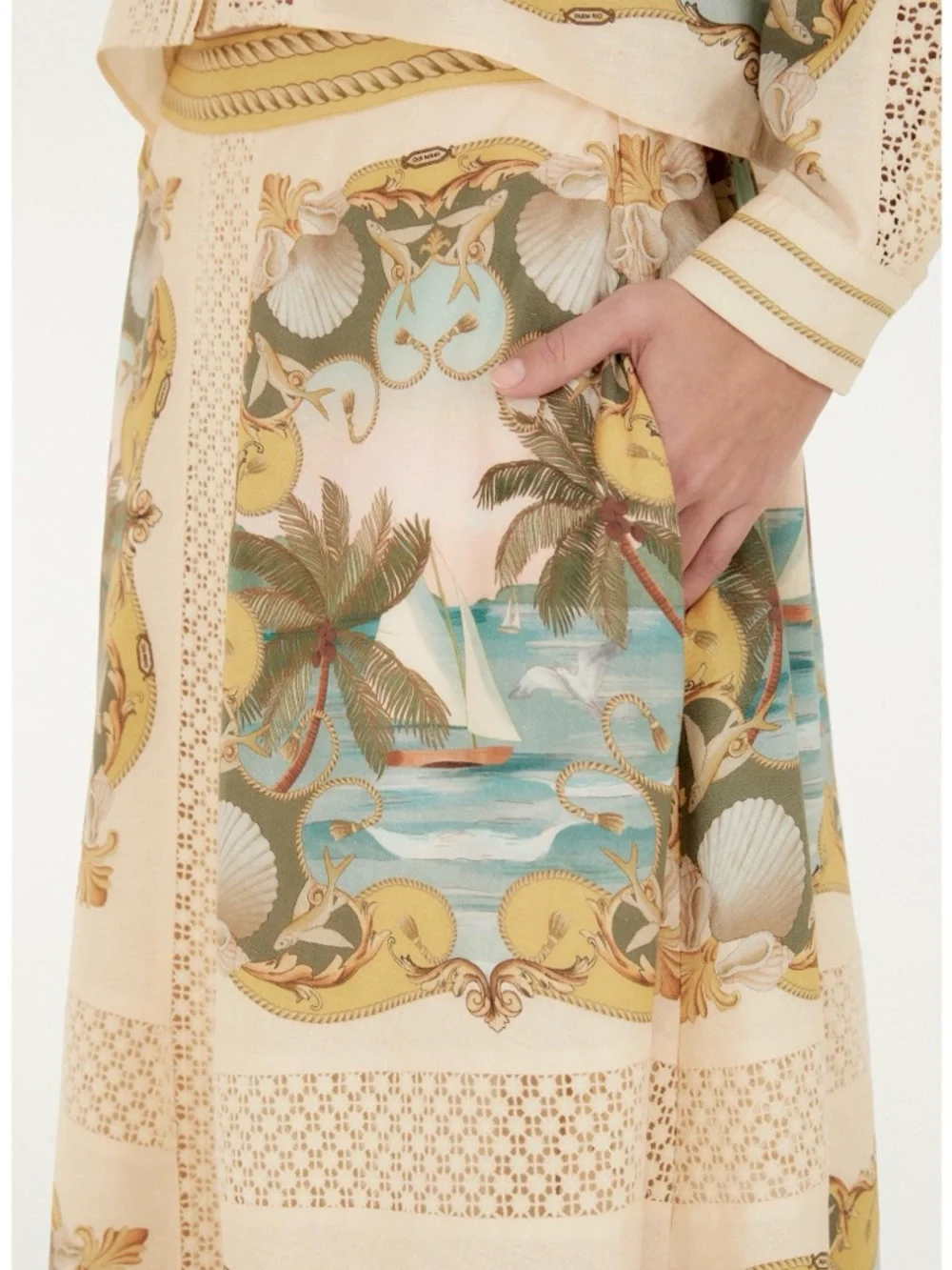 FARM Rio Sand Royal Sea Crochet Midi Skirt Size Medium NWT - Picture 9 of 15
